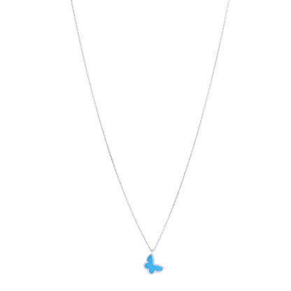 Van Cleef & Arpels 18K White Gold Turquoise Sweet Alhambra Butterfly Pendant Necklace 1 of 7