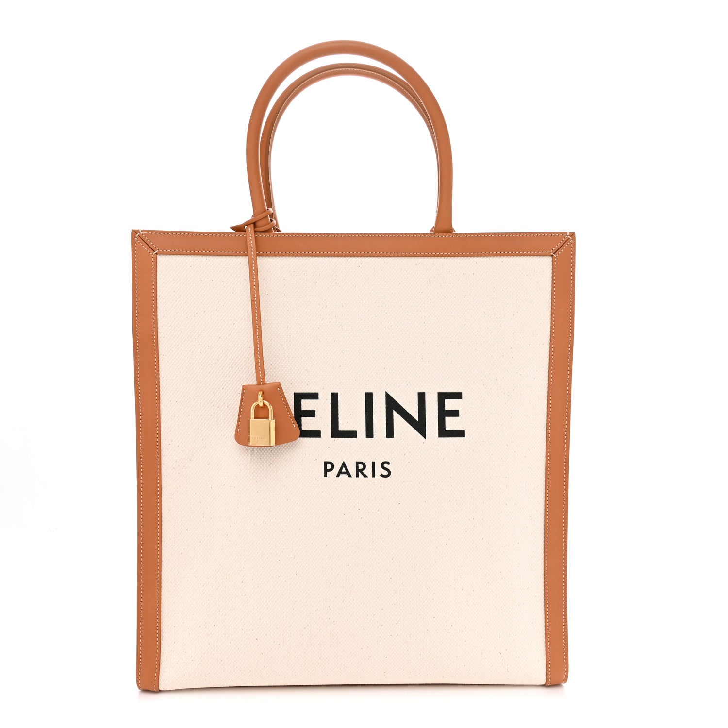 Celine Canvas Calfskin Logo Print Vertical Cabas Natural Tan 1 of 10