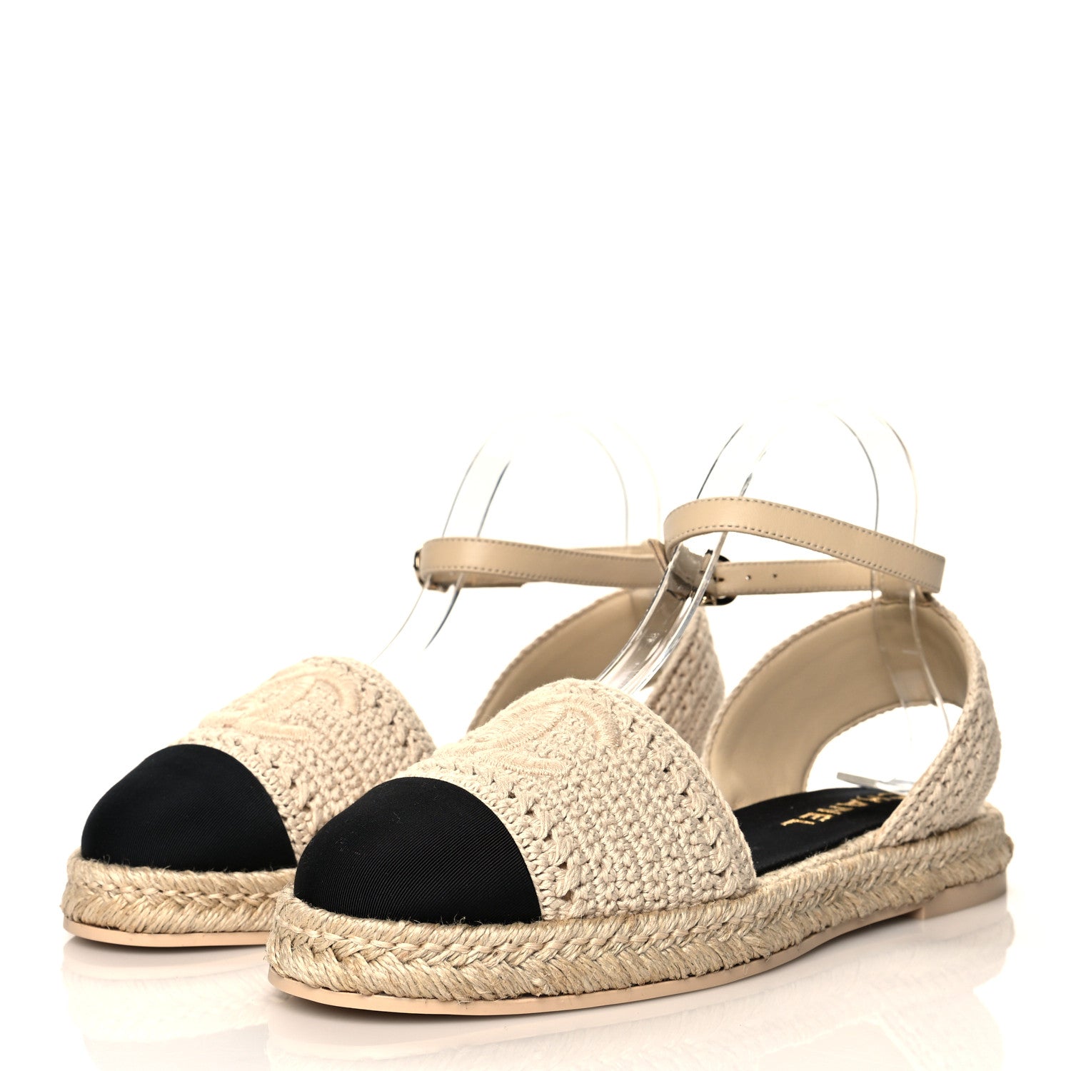 Chanel Embroidery Grosgrain CC Espadrilles 38 Beige Black 3 of 9