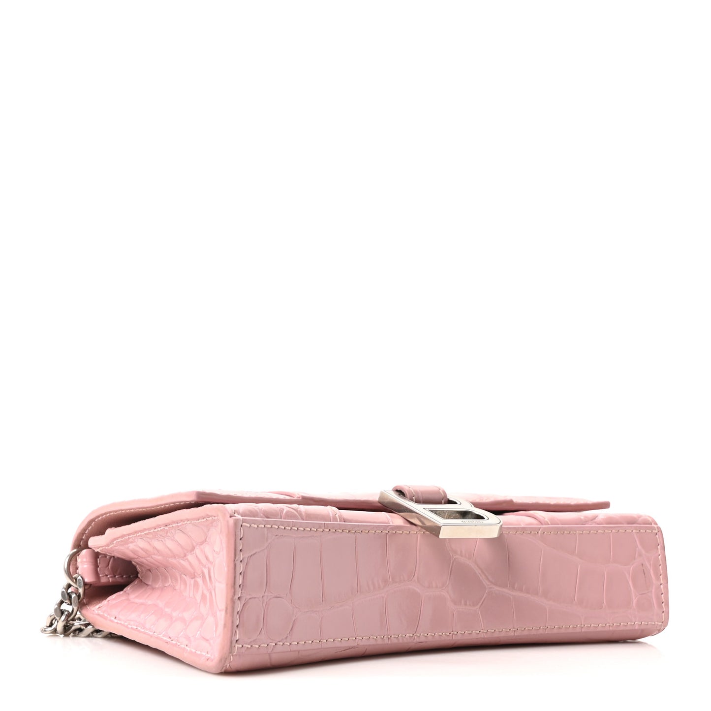 Shiny Calfskin Crocodile Embossed Hourglass Chain Bag Powder Pink