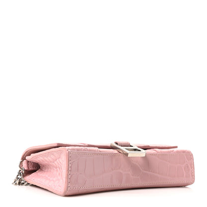 Balenciaga Shiny Calfskin Crocodile Embossed Hourglass Chain Bag Powder Pink 4 of 9