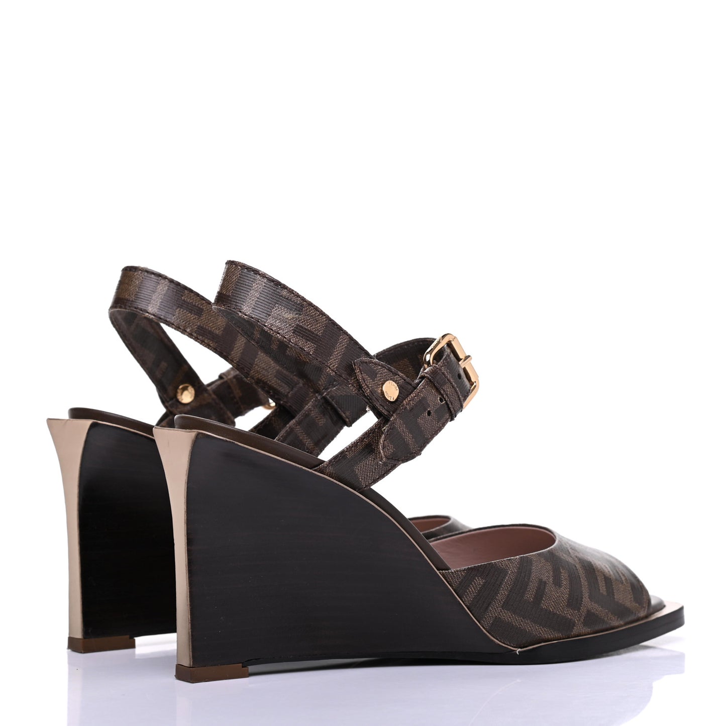 Glazed Fabric FF Wedge Sandals 40 Tobacco Moro