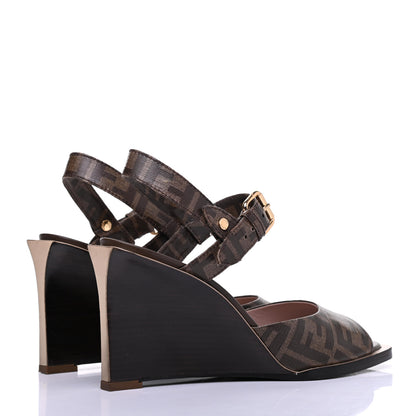 Fendi Glazed Fabric FF Wedge Sandals 40 Tobacco Moro 4 of 19