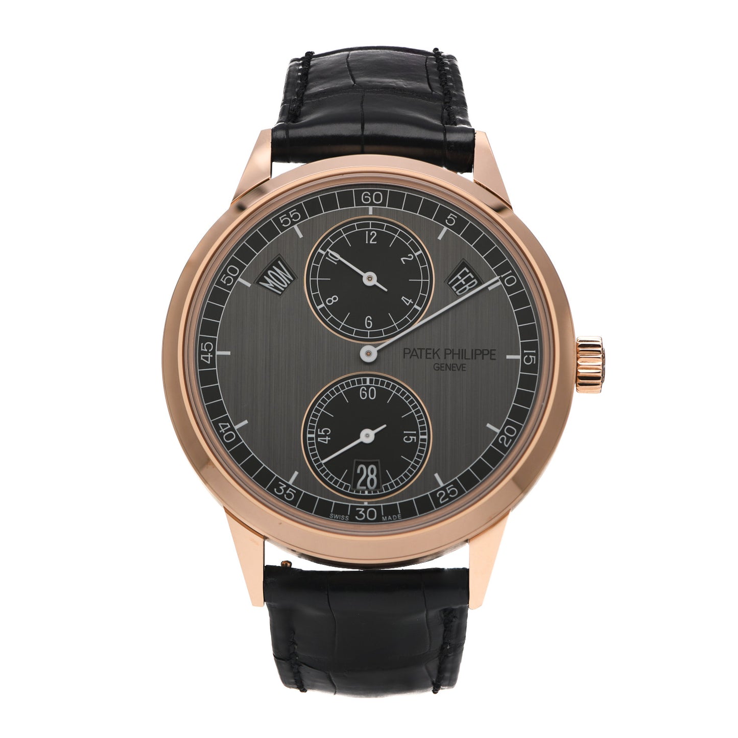 18K Rose Gold Alligator 40.5mm Annual Calendar Regulator Display Automatic Watch Graphite 5235/50R