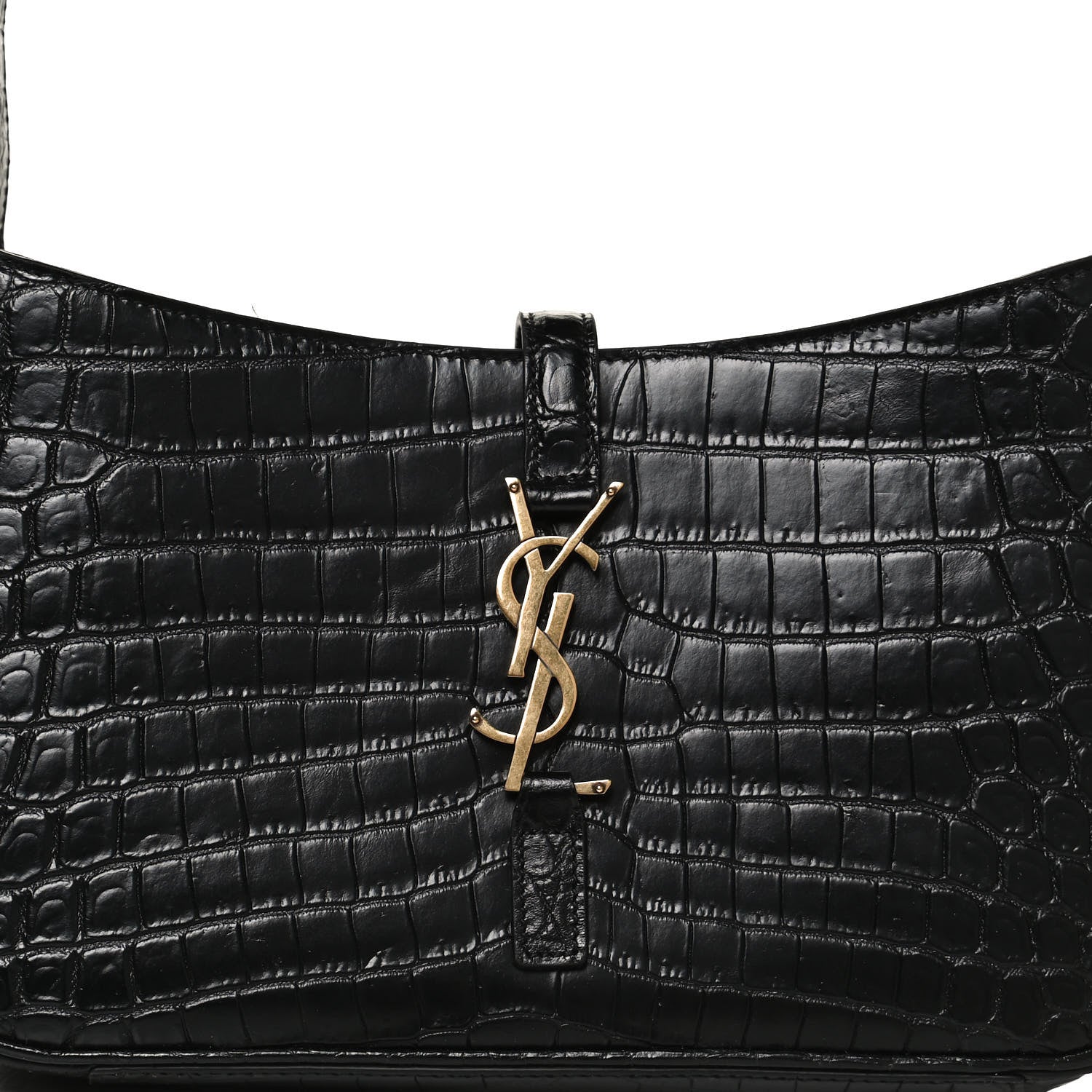 Saint Laurent Calfskin Crocodile Embossed Le 5 A 7 Hobo Black 8 of 10