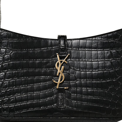 Saint Laurent Calfskin Crocodile Embossed Le 5 A 7 Hobo Black 8 of 10