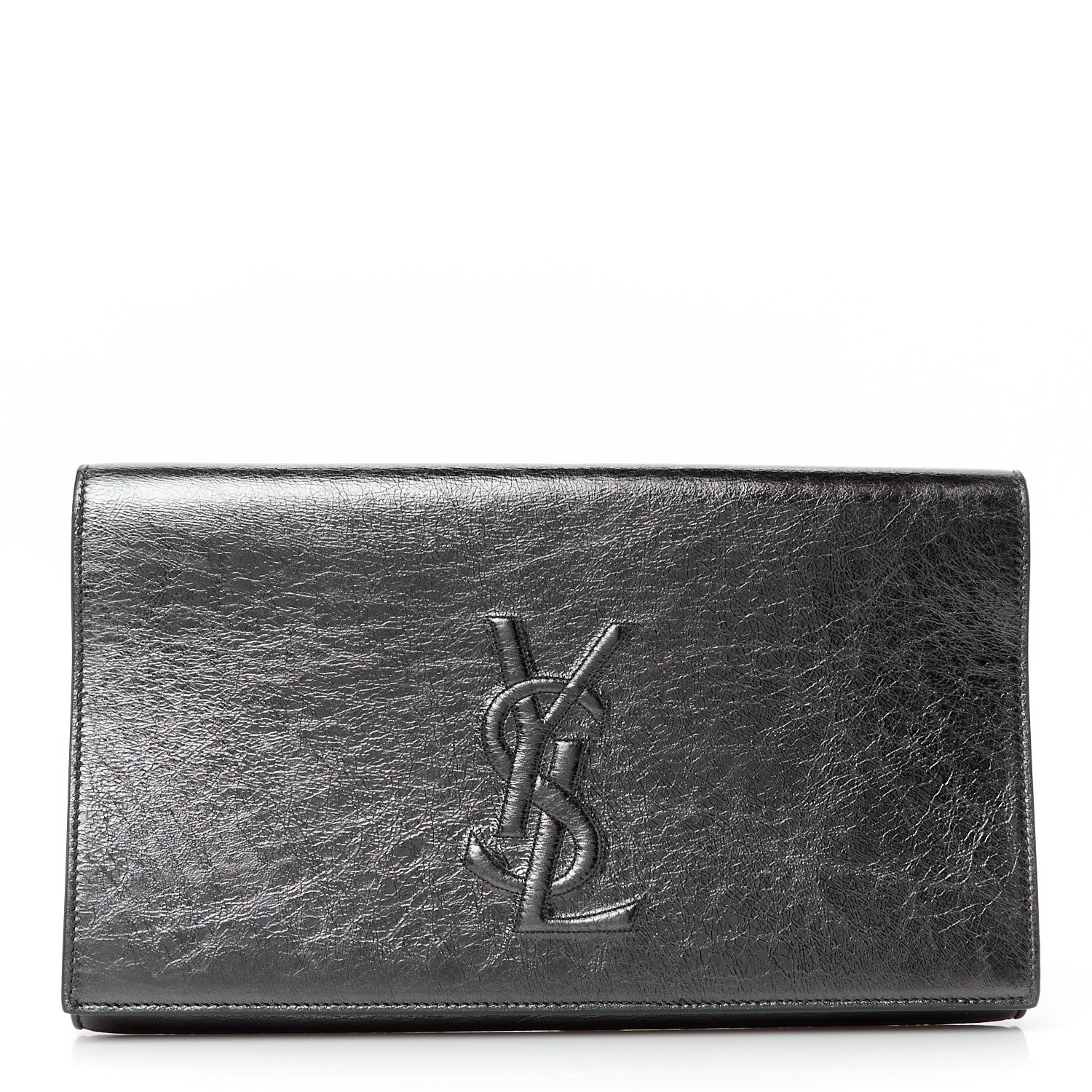 Saint Laurent Metallic Calfskin Monogram Large Belle De Jour Clutch Dark Silver 1 of 7