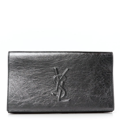 Saint Laurent Metallic Calfskin Monogram Large Belle De Jour Clutch Dark Silver 1 of 7
