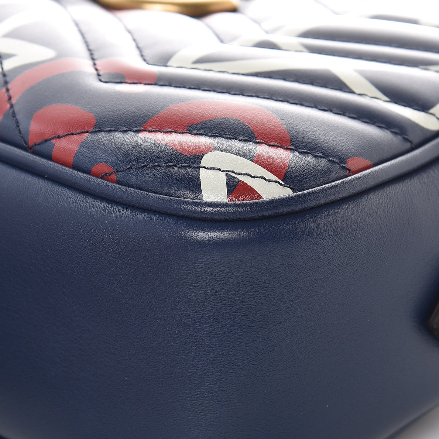 Calfskin Matelasse GucciGhost Small GG Marmont Chain Shoulder Bag Blue Agata Hibiscus Red