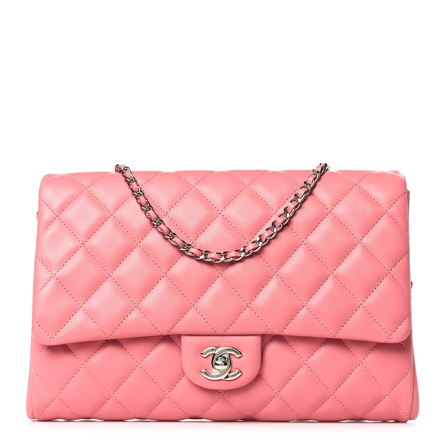 Lambskin Quilted Clutch with Chain Flap Pink