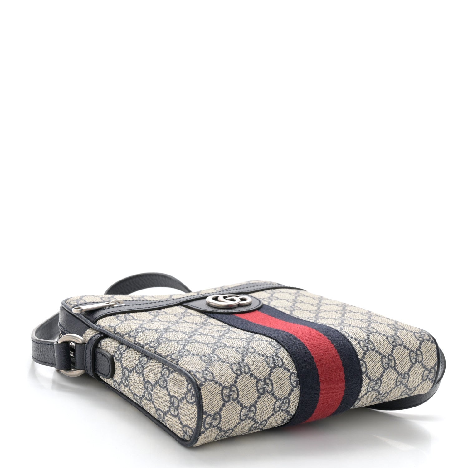 Gucci GG Supreme Monogram Textured Dollar Calfskin Web Small Ophidia Messenger Bag Beige Blue 4 of 10