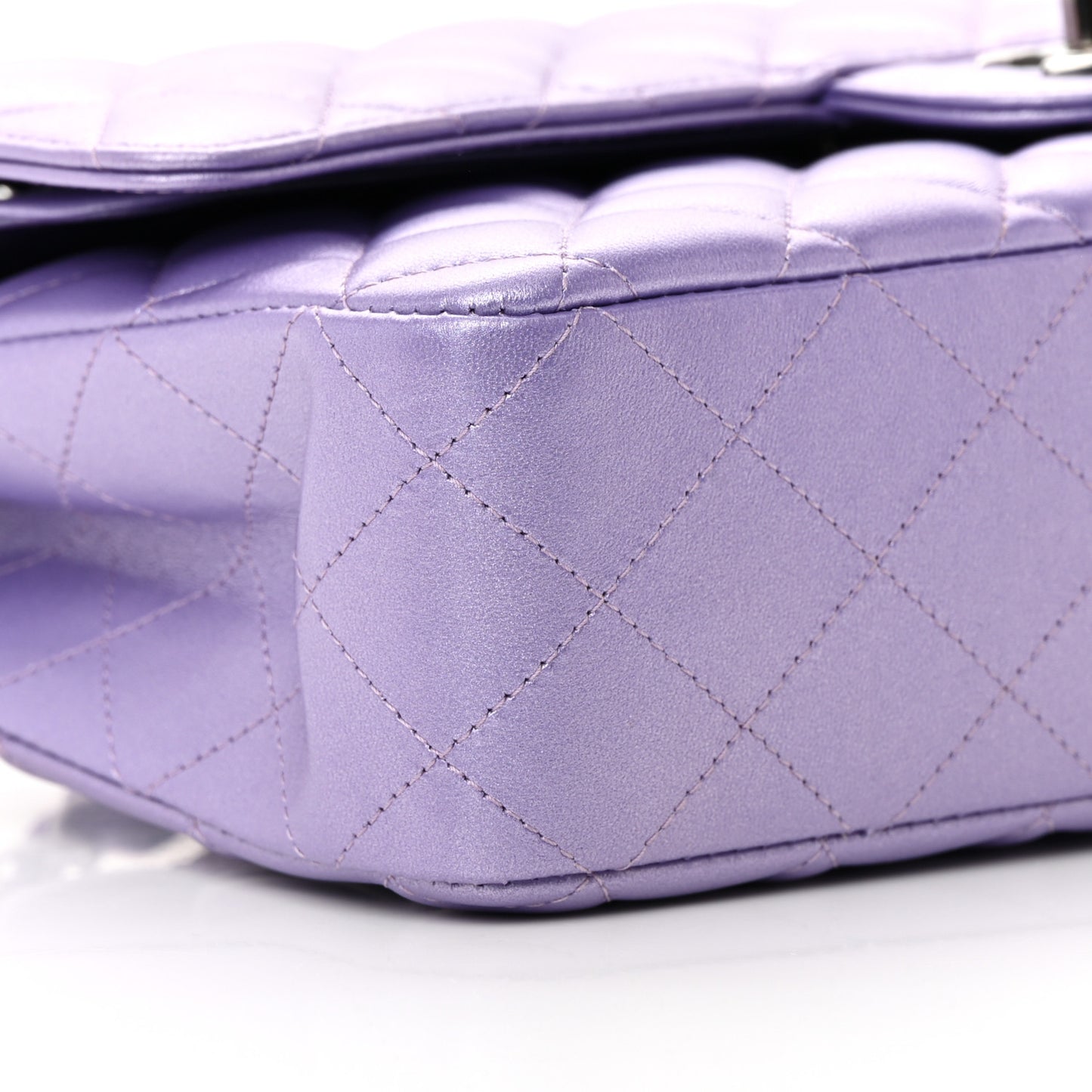 Metallic Lambskin Quilted Medium Double Flap Purple