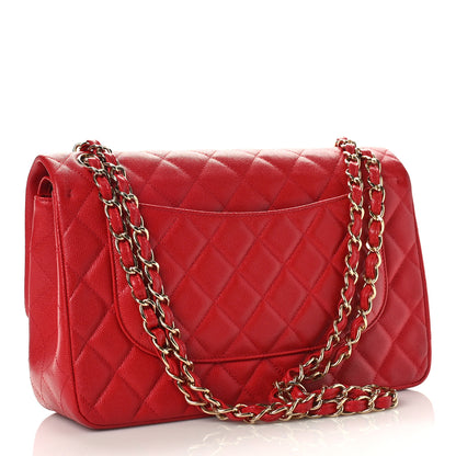 Chanel Caviar Quilted Jumbo Double Flap Red 3 of 10