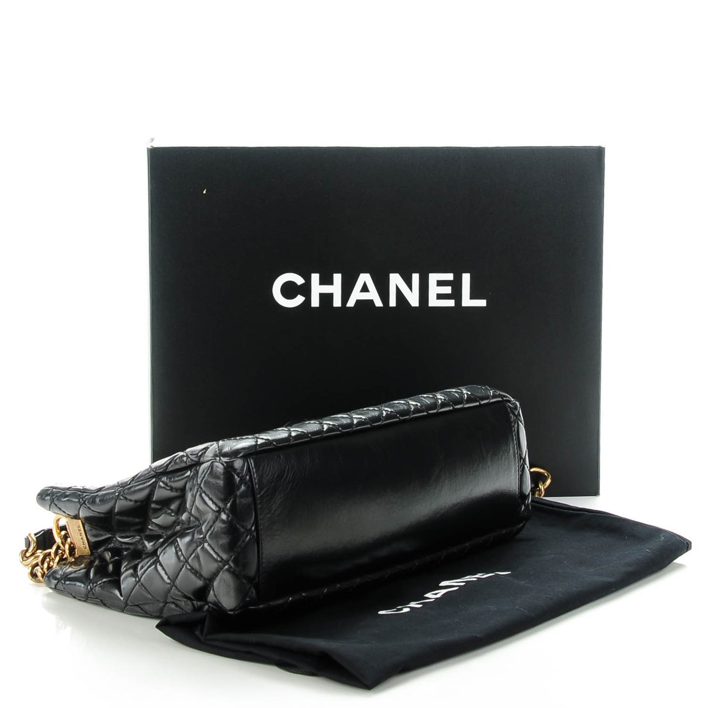 Glazed Calfskin Quilted Boy Tote Black