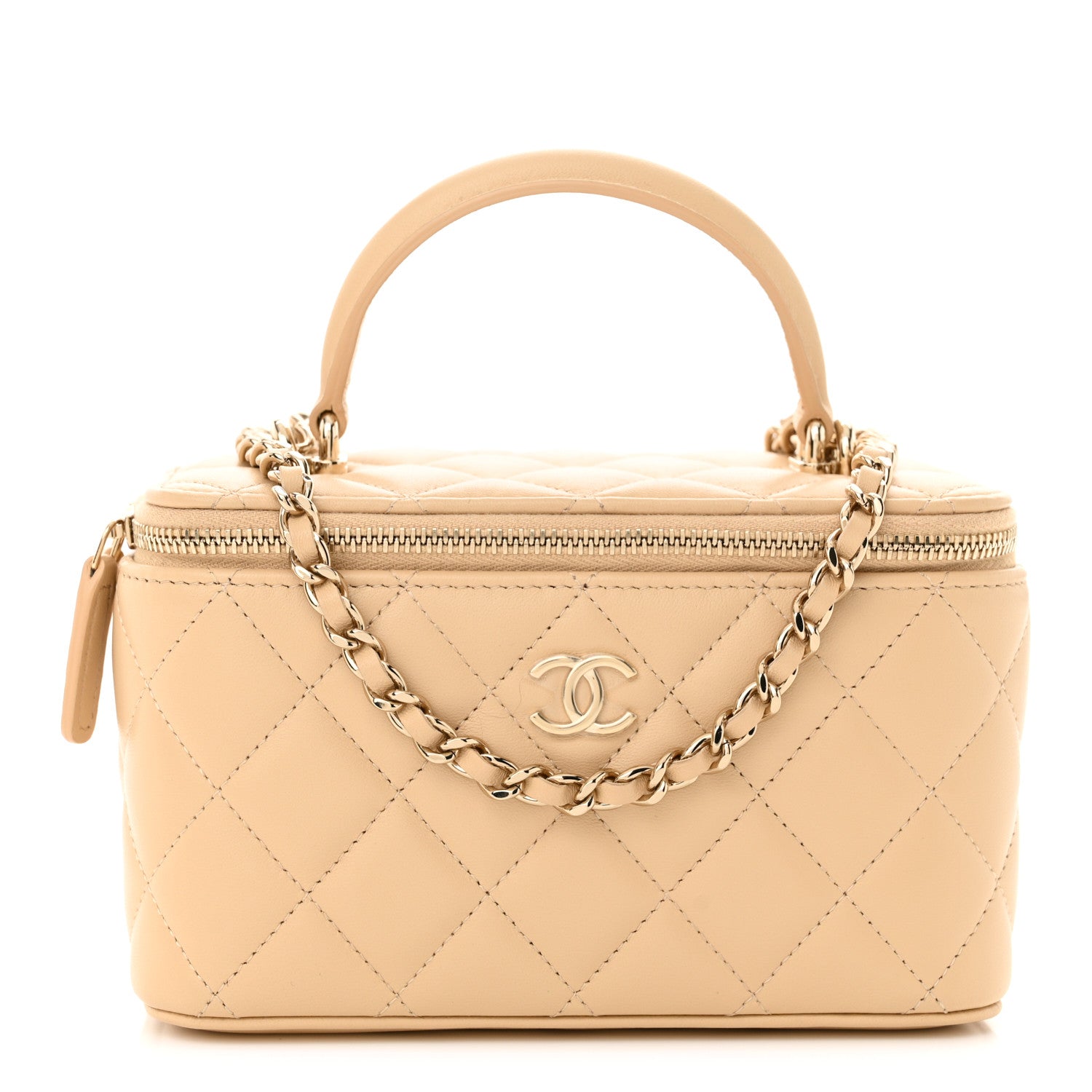 Chanel Lambskin Quilted Small Top Handle Vanity Case With Chain Beige 1 of 10