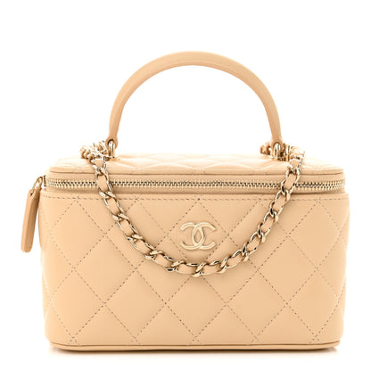Chanel Lambskin Quilted Small Top Handle Vanity Case With Chain Beige 1 of 10