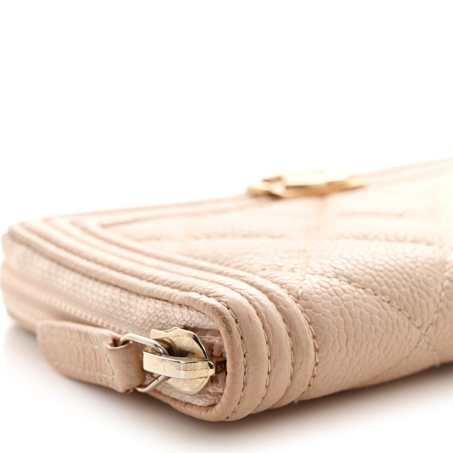 Chanel Caviar Quilted Small Boy Zip Around Wallet Beige 9 of 13