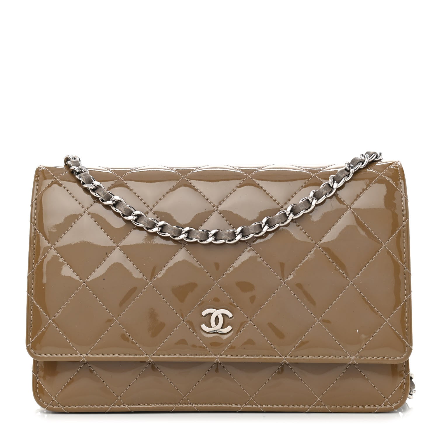 Chanel Patent Quilted Wallet On Chain WOC Brown 1 of 15