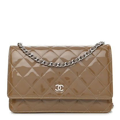 Chanel Patent Quilted Wallet On Chain WOC Brown 1 of 15