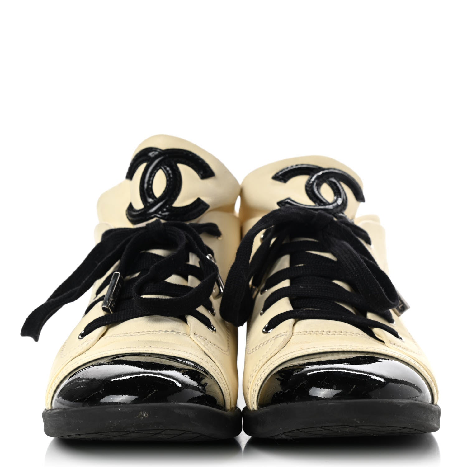 Chanel Lambskin Patent Cap Toe CC Sneakers 39 White Black 2 of 15