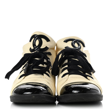 Chanel Lambskin Patent Cap Toe CC Sneakers 39 White Black 2 of 15