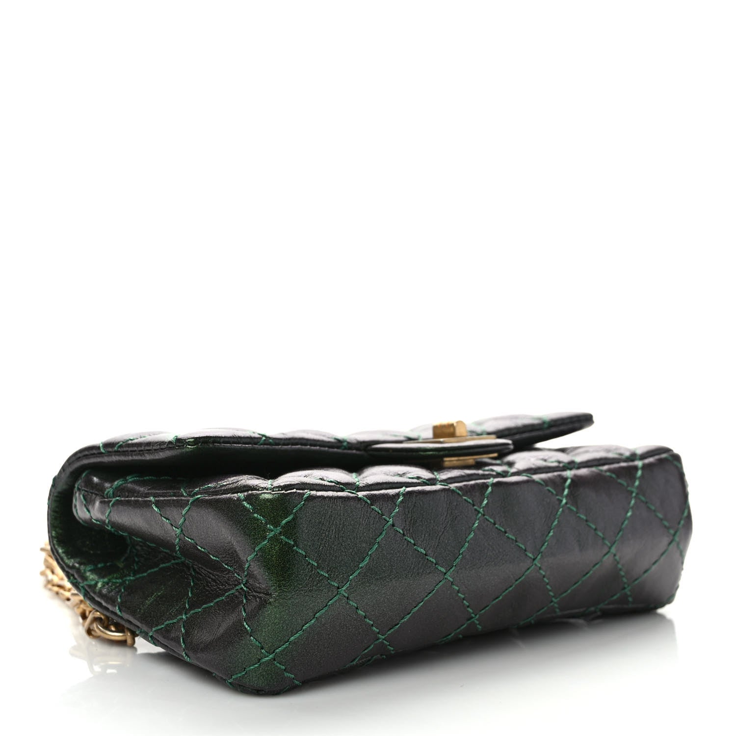 Chanel Metallic Aged Calfskin Quilted 2.55 Reissue Flap Belt Bag Clutch Green 4 of 9