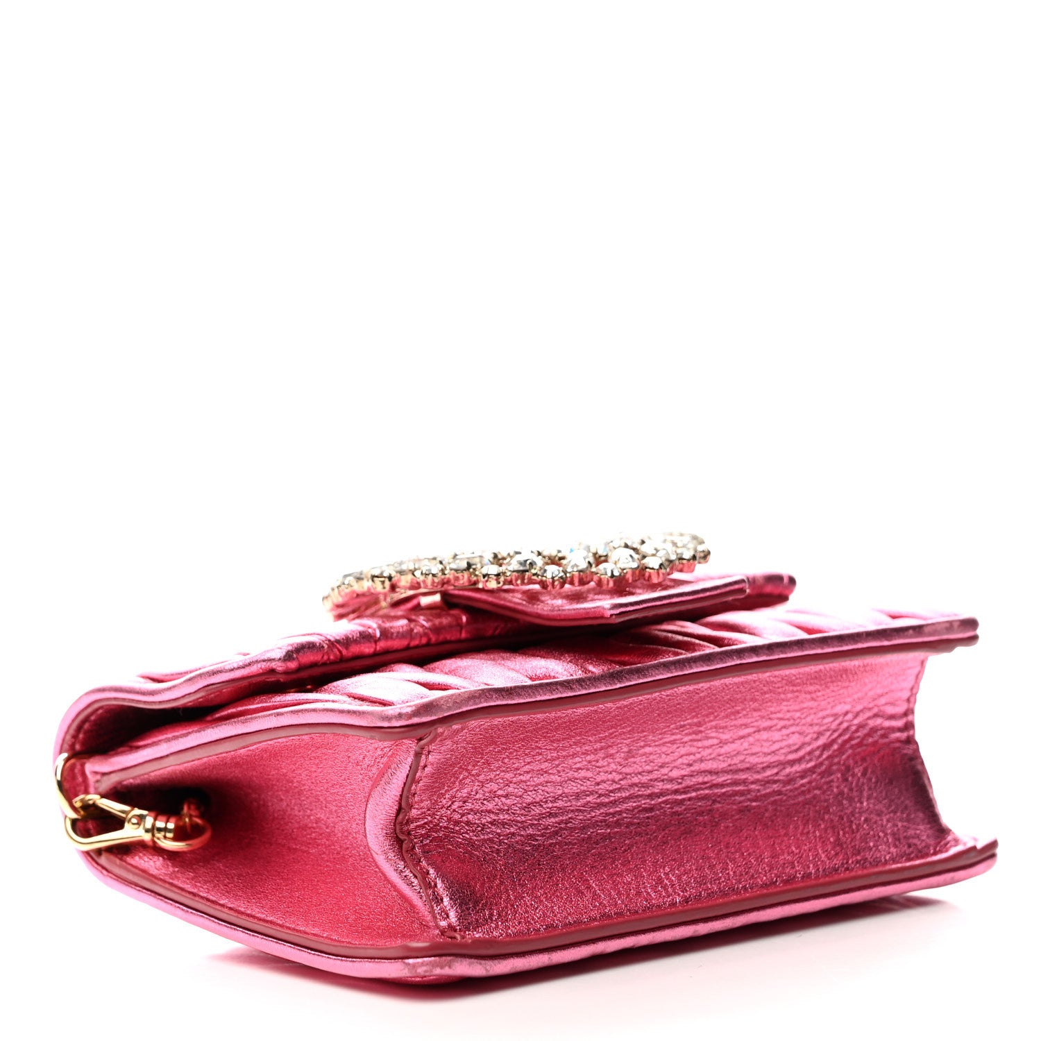 Miu Miu Metallic Nappa Matelasse Crystal Embellished Lady Crossbody Pink 4 of 12