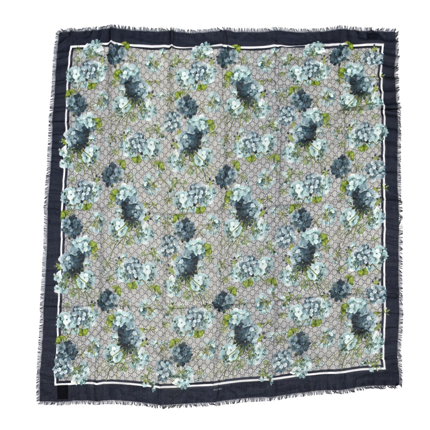 Modal Silk Monogram New Bloom GG Square Scarf Midnight Blue Sky Blue