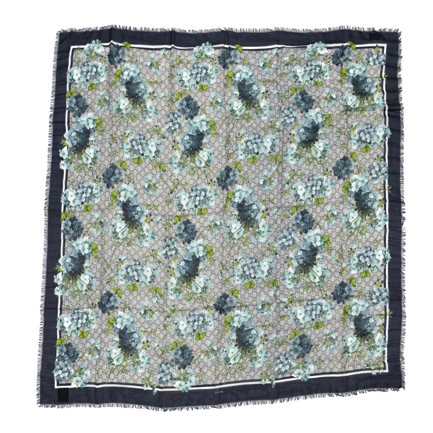 Gucci Modal Silk Monogram New Bloom GG Square Scarf Midnight Blue Sky Blue 1 of 4