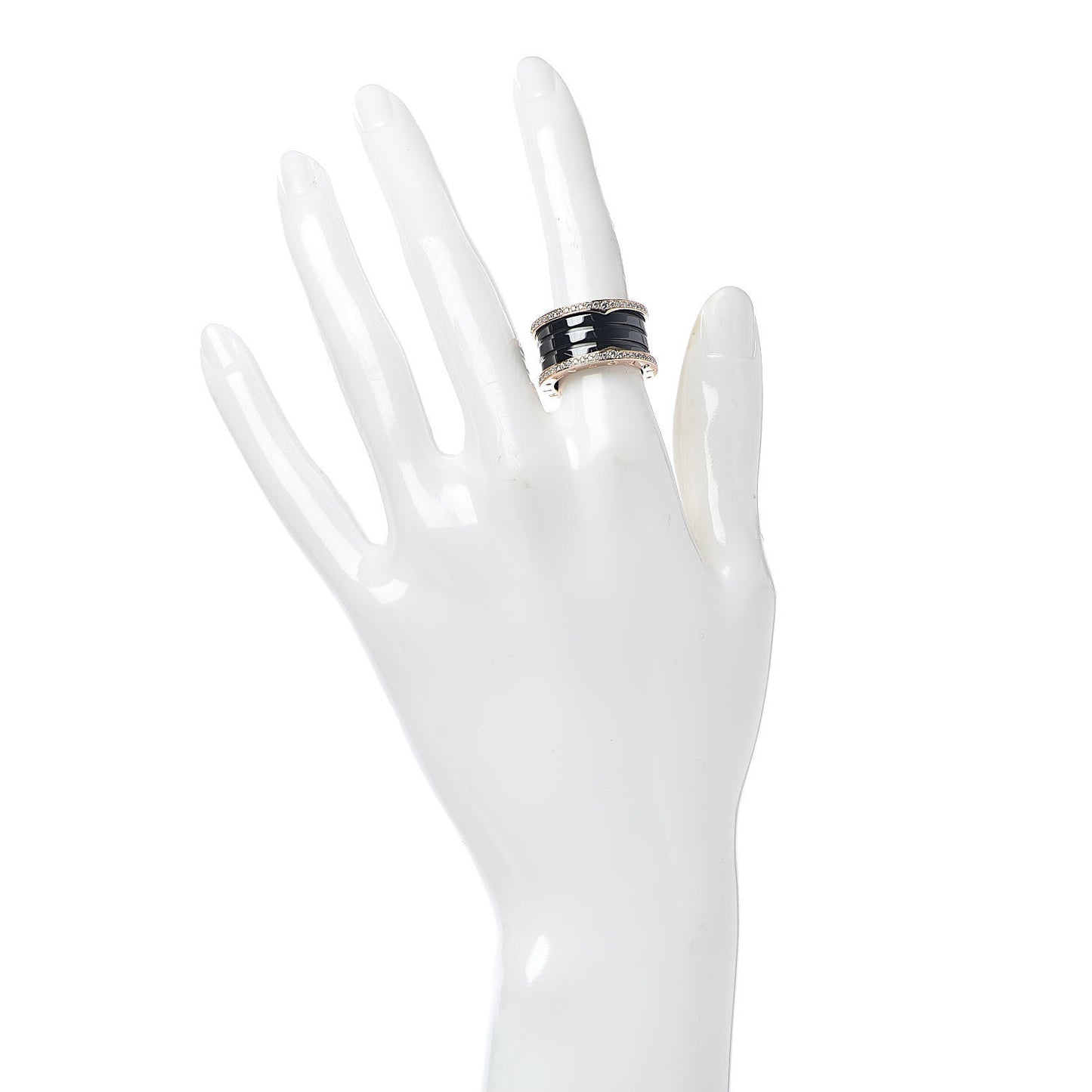 18K Rose Gold Black Ceramic Diamond B.Zero1 Four-Band Ring 51 5.75