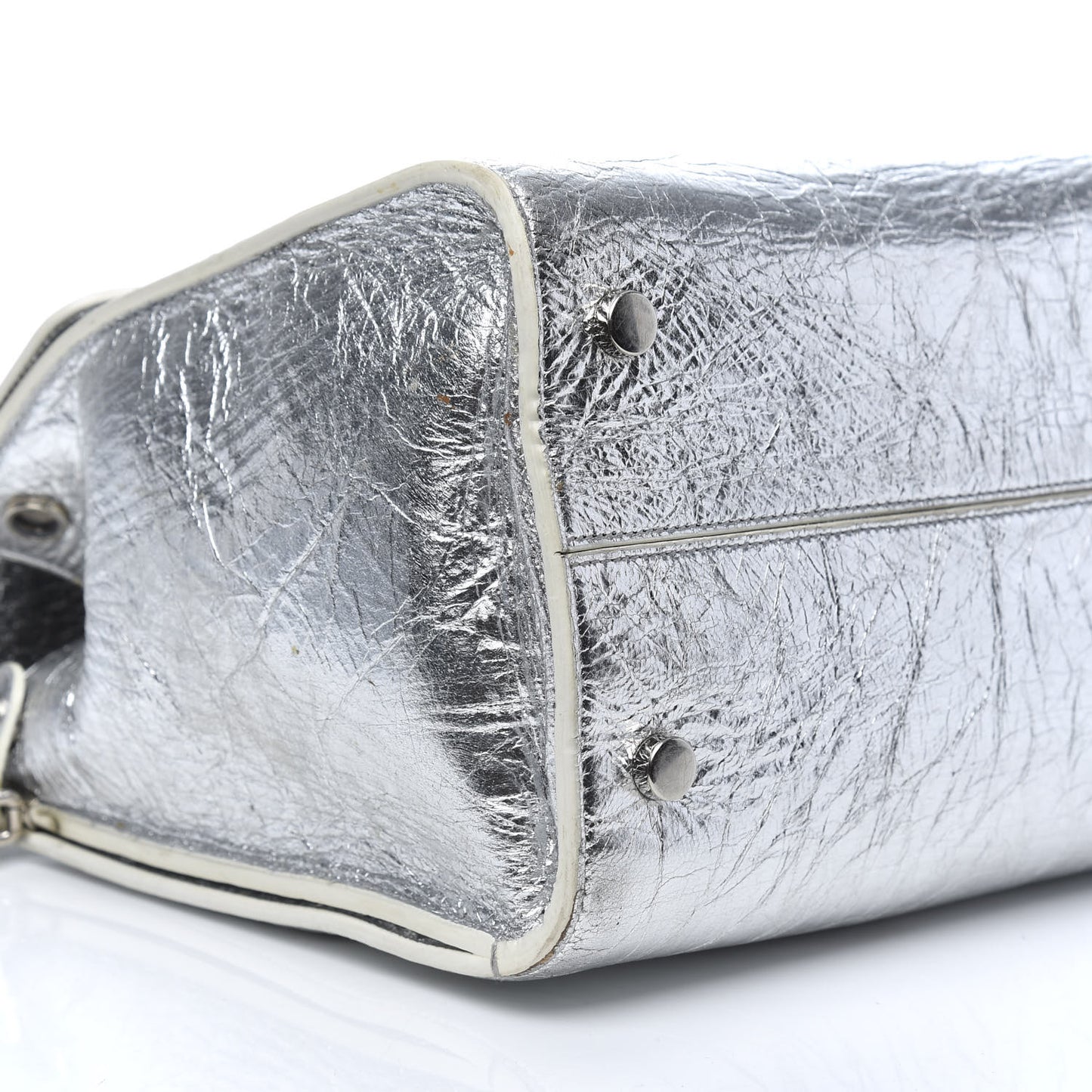 Metallic Calfskin Medium Diorever Flap Silver
