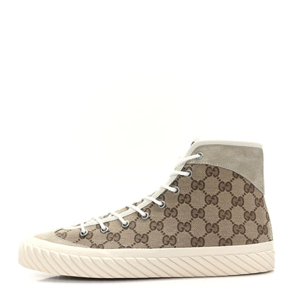 Gucci Monogram Suede Mens Tortuga High Top Sneakers 8 Beige Ebony Oatmeal Mystic White 1 of 8