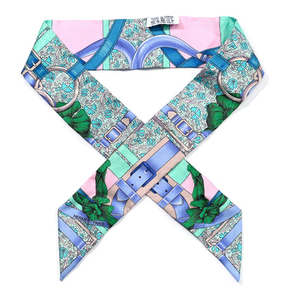 Hermes Silk Grand Manege Fleuri Twilly Rose Pale Turquoise Parme 1 of 4