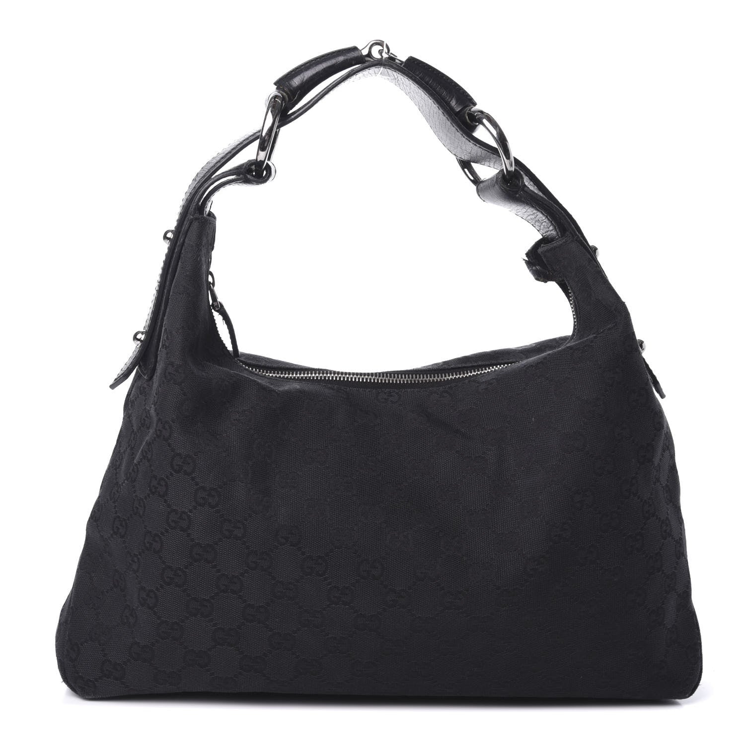 Gucci Monogram Large Horsebit Chain Hobo Black 1 of 10