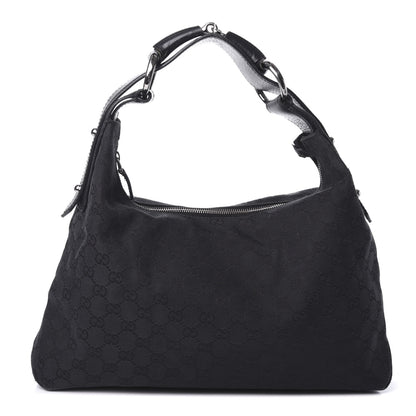 Gucci Monogram Large Horsebit Chain Hobo Black 1 of 10