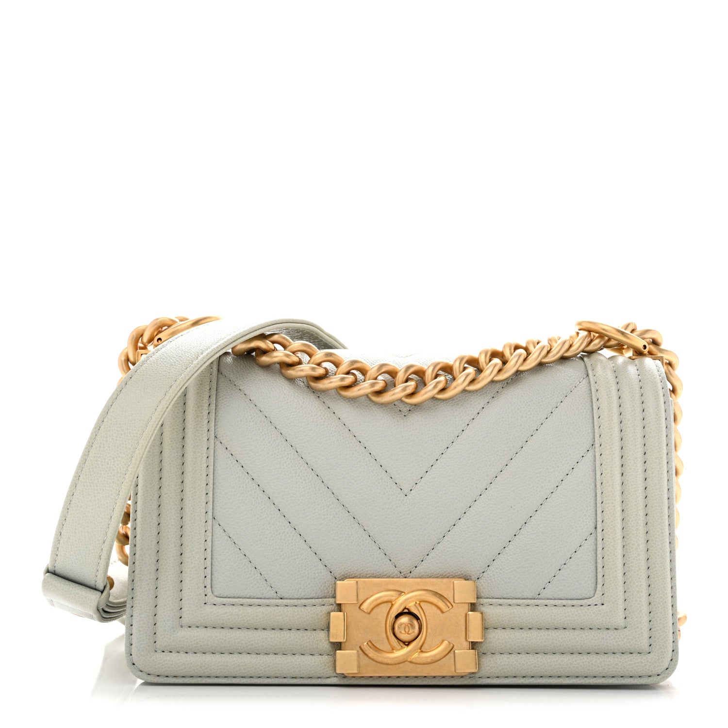 Chanel Caviar Chevron Quilted Small Boy Flap Light Grey 1 of 10