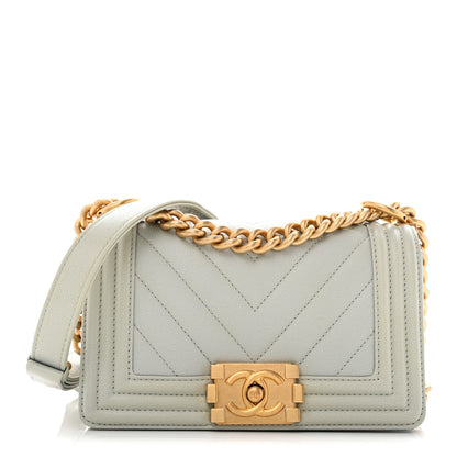 Chanel Caviar Chevron Quilted Small Boy Flap Light Grey 1 of 10