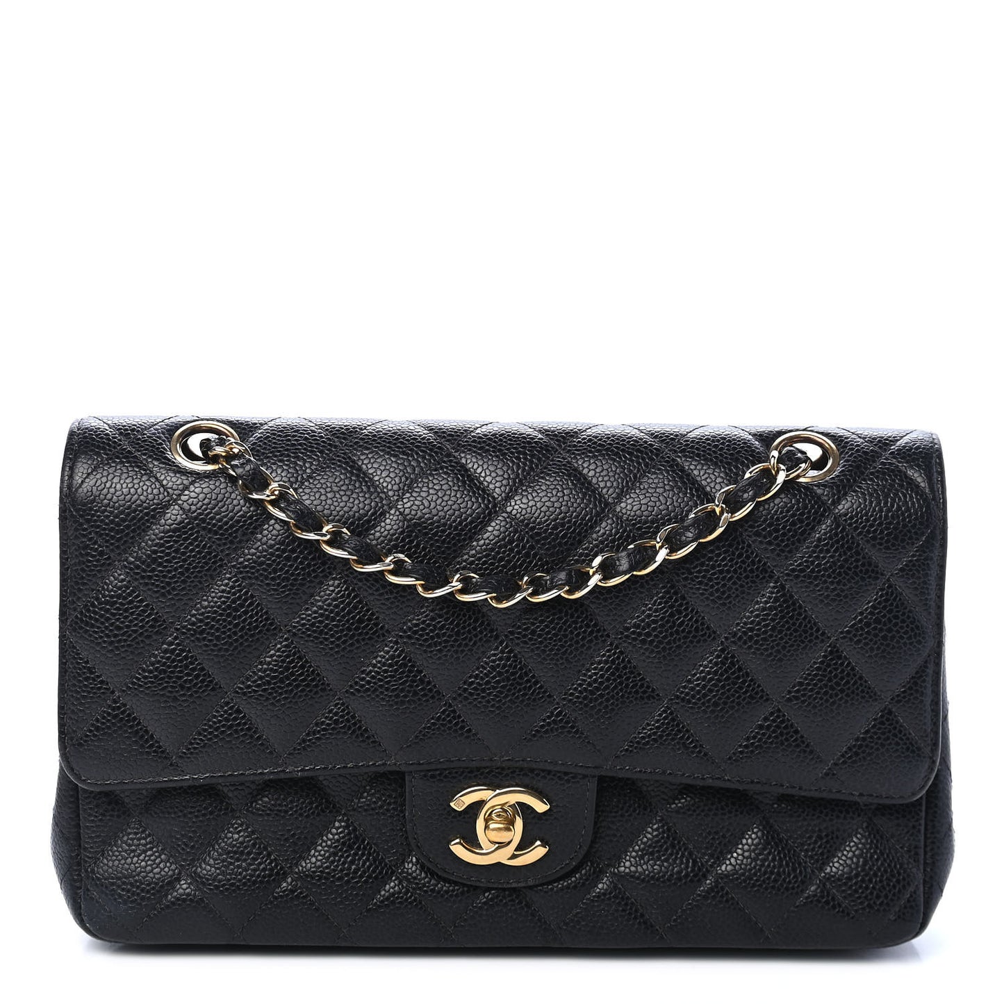 Caviar Quilted Medium Double Flap Black
