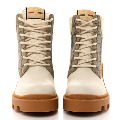 Gucci Calfskin GG Supreme Monogram Nappa Quilted Lace Up Ankle Boots 40.5 Mystic White Beige 2 of 9