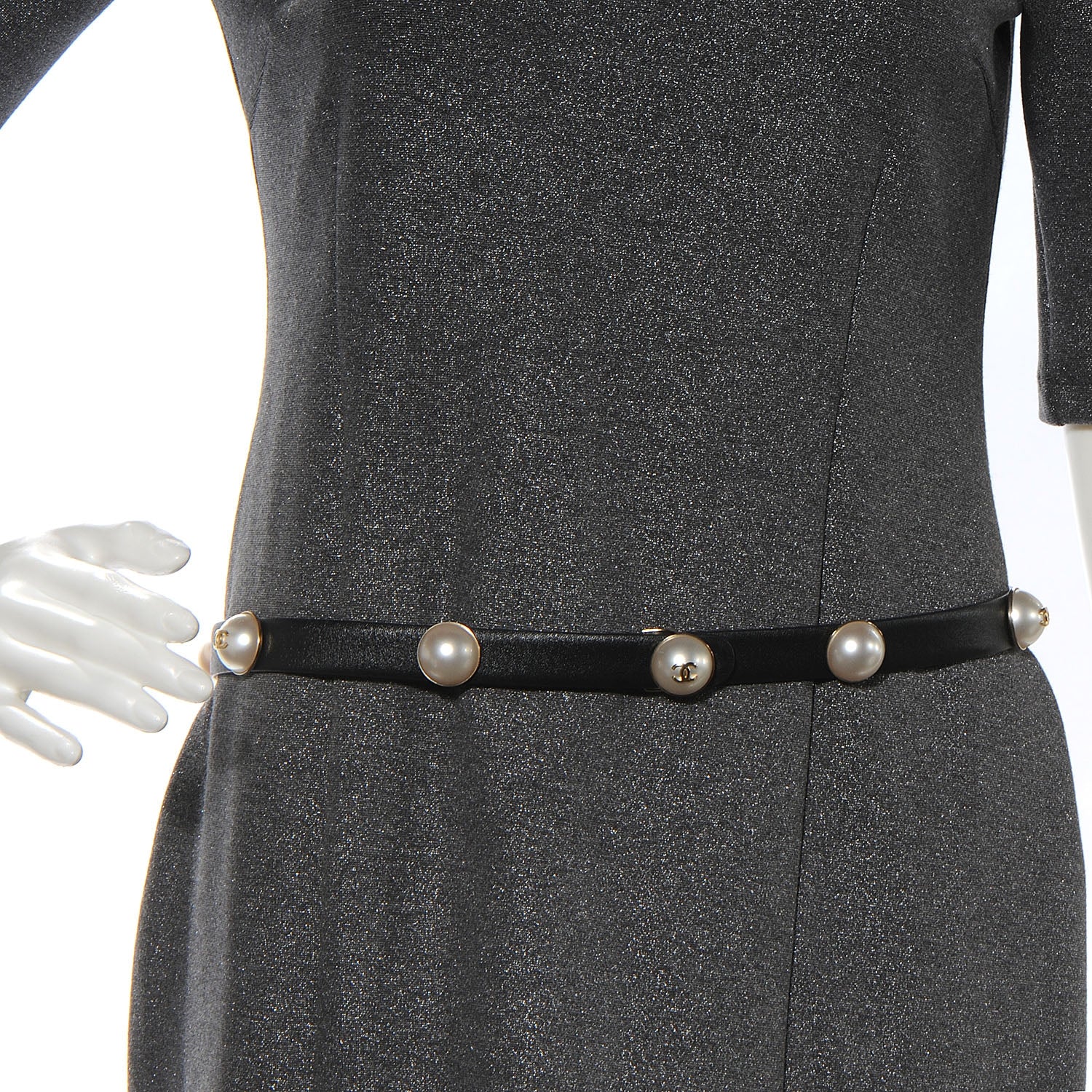 Chanel Leather Pearl CC Belt 85 34 Black 2 of 7