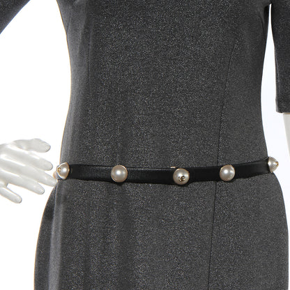 Chanel Leather Pearl CC Belt 85 34 Black 2 of 7