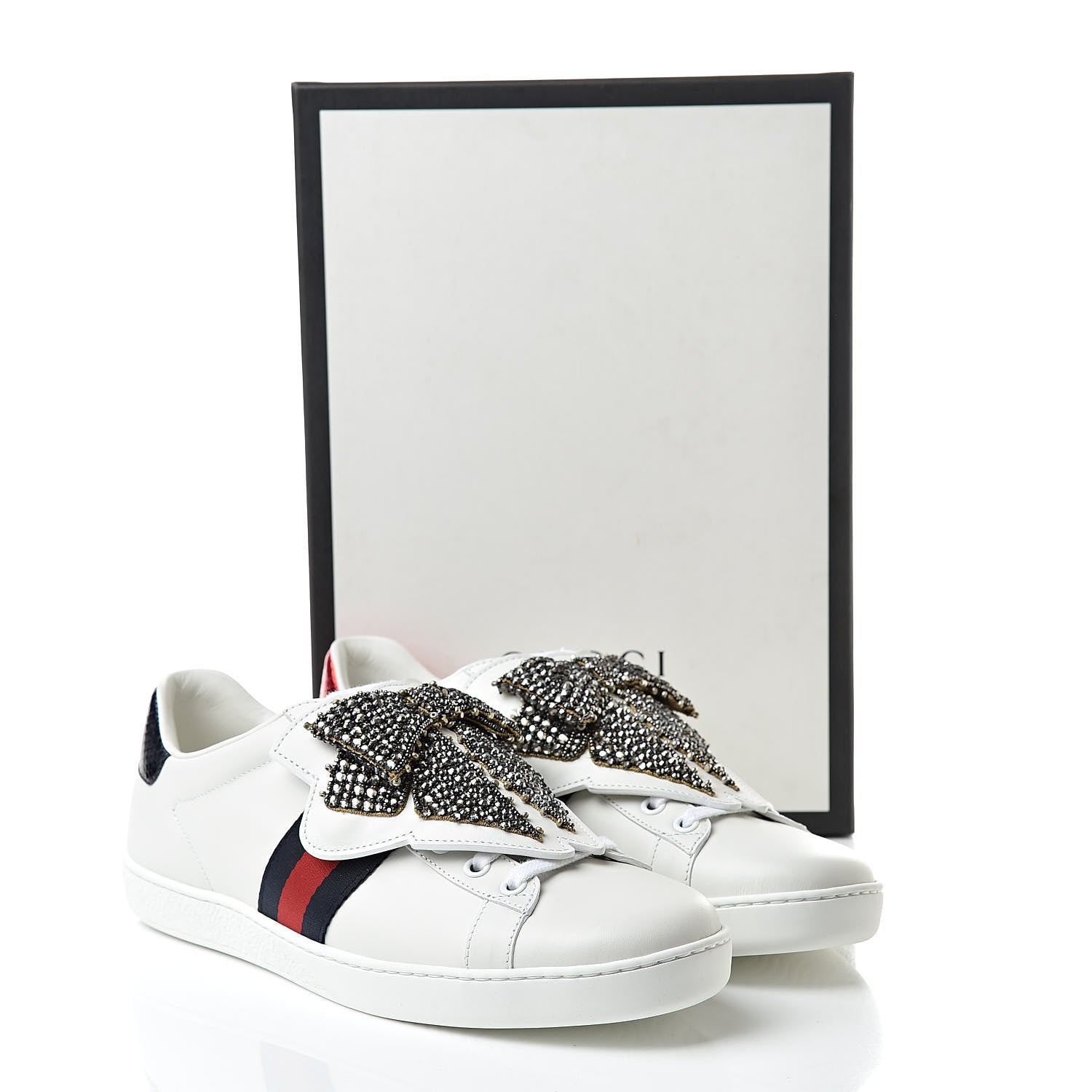 Gucci Calfskin Ayers Web Womens Ace Bow Lace Sneakers 39.5 White 9 of 9