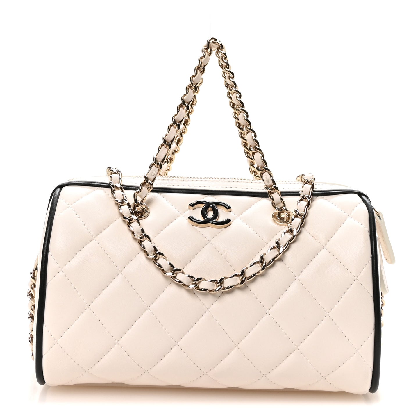 Lambskin Quilted Resin CC Mini Bowling Clutch With Chain White Black