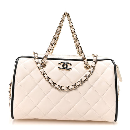 Chanel Lambskin Quilted Resin CC Mini Bowling Clutch With Chain White Black 1 of 10