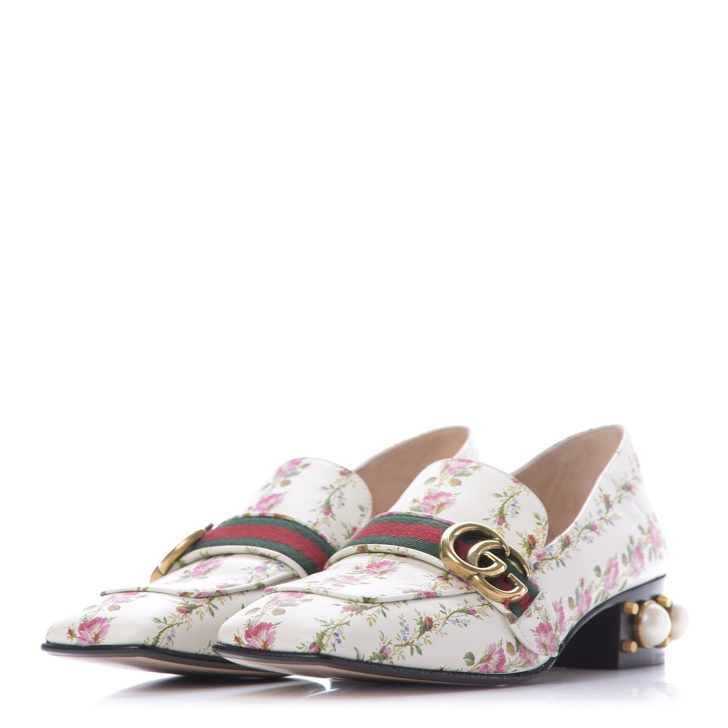 Calfskin Web Pearl Floral Embellished Peyton Loafer 39 White Multicolor