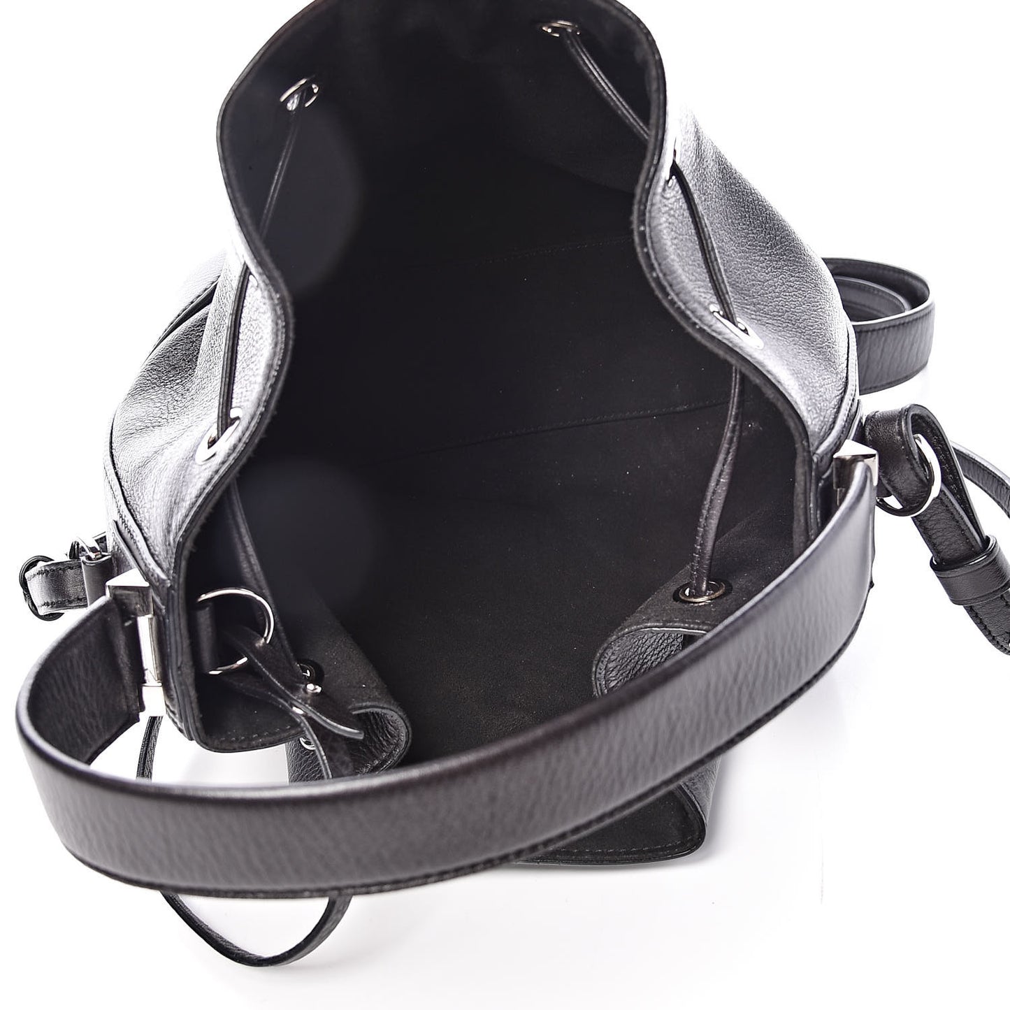 Calfskin Small Lucrezia Drawstring Bucket Bag Black
