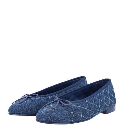 Chanel Washed Denim Quilted Cap Toe CC Ballerina Flats 39 Blue 5 of 10