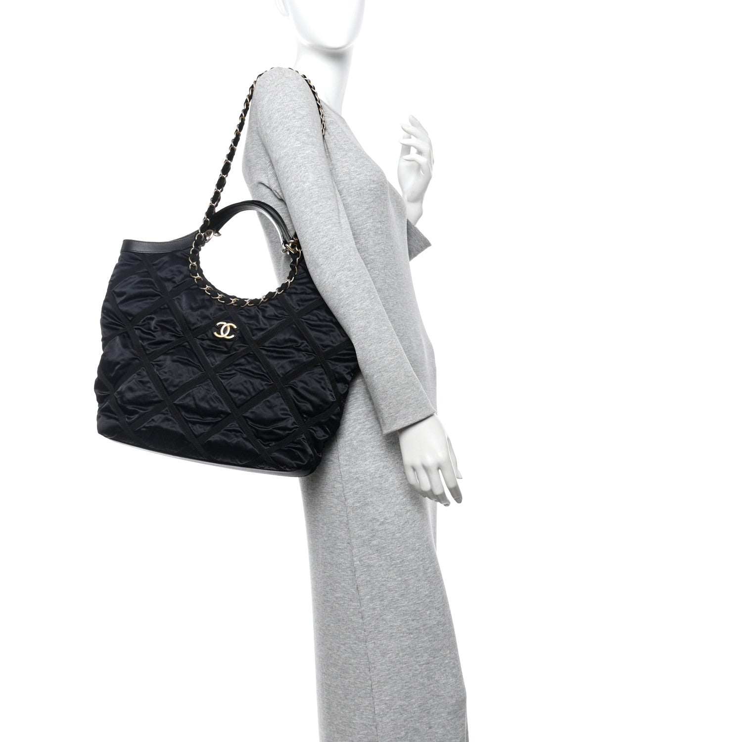 Chanel Nylon Grosgrain Quilted Lifestyle Shopping Tote Black 2 of 11