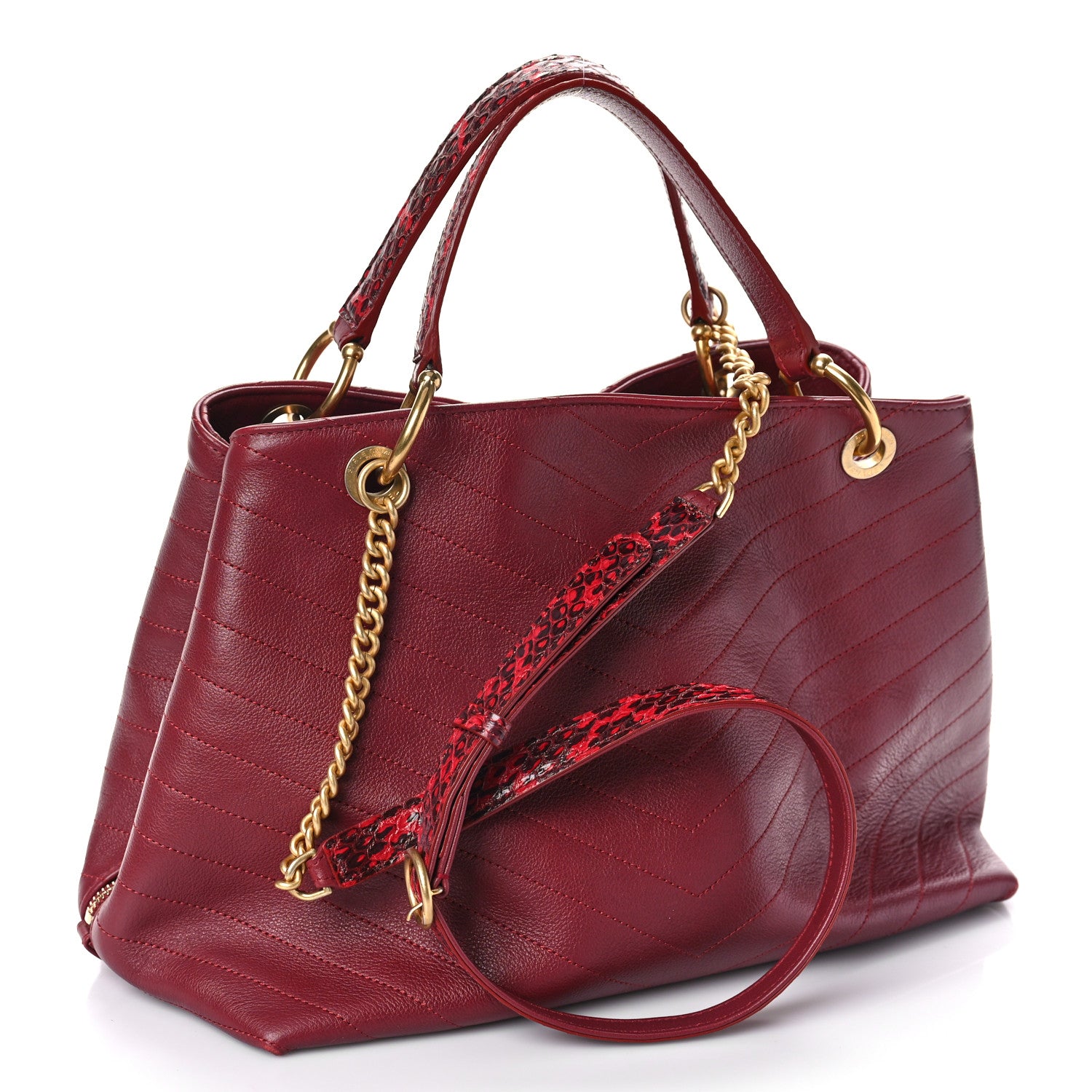 Chanel Calfskin Elaphe Stitched Large Chevron Chic Shopping Bag Red 3 of 11