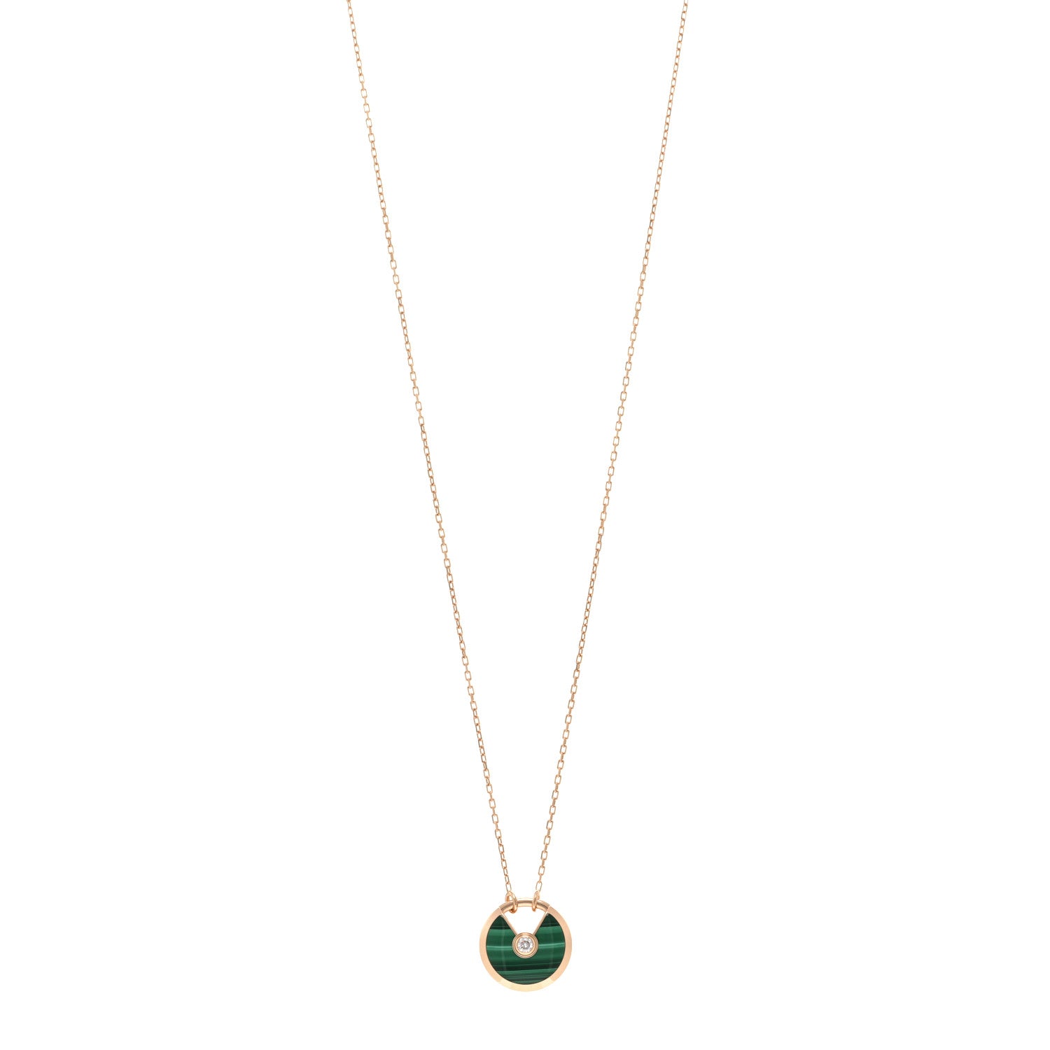 Cartier 18K Pink Gold Diamond Malachite SM Amulette de Cartier Pendant Necklace 1 of 4